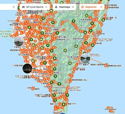 Popular Cycling Routes in Southern Taiwan on Strava.（在 Strava 上的南台灣熱門騎行路線）